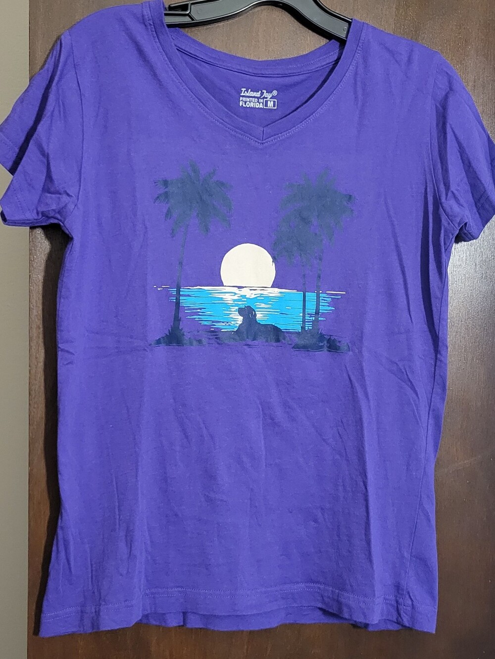 Purple Palm-Print V-Neck Tee